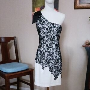 Max & Cleo Black Lace One-Shoulder Dress